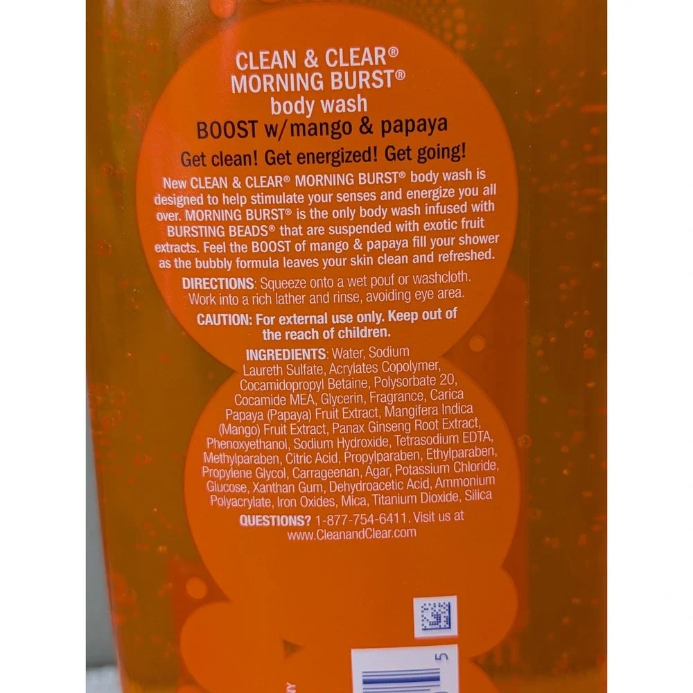2 Clean & Clear Boost Mango & Papaya Morning Burst Body Wash 16oz New
